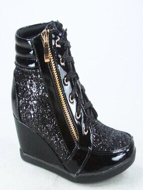 NEW Glitter Sneaker Women's High Top Lace Up Wedge Booties Shoes Size 5.5 - 10